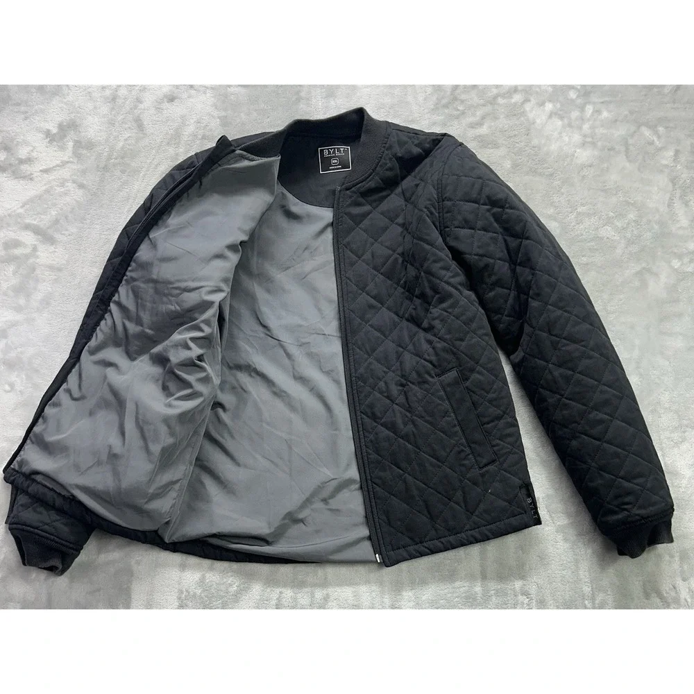 BYLT Quilted Bomber Jacket Mens Small Black Quilted Puffer Premium Basics
